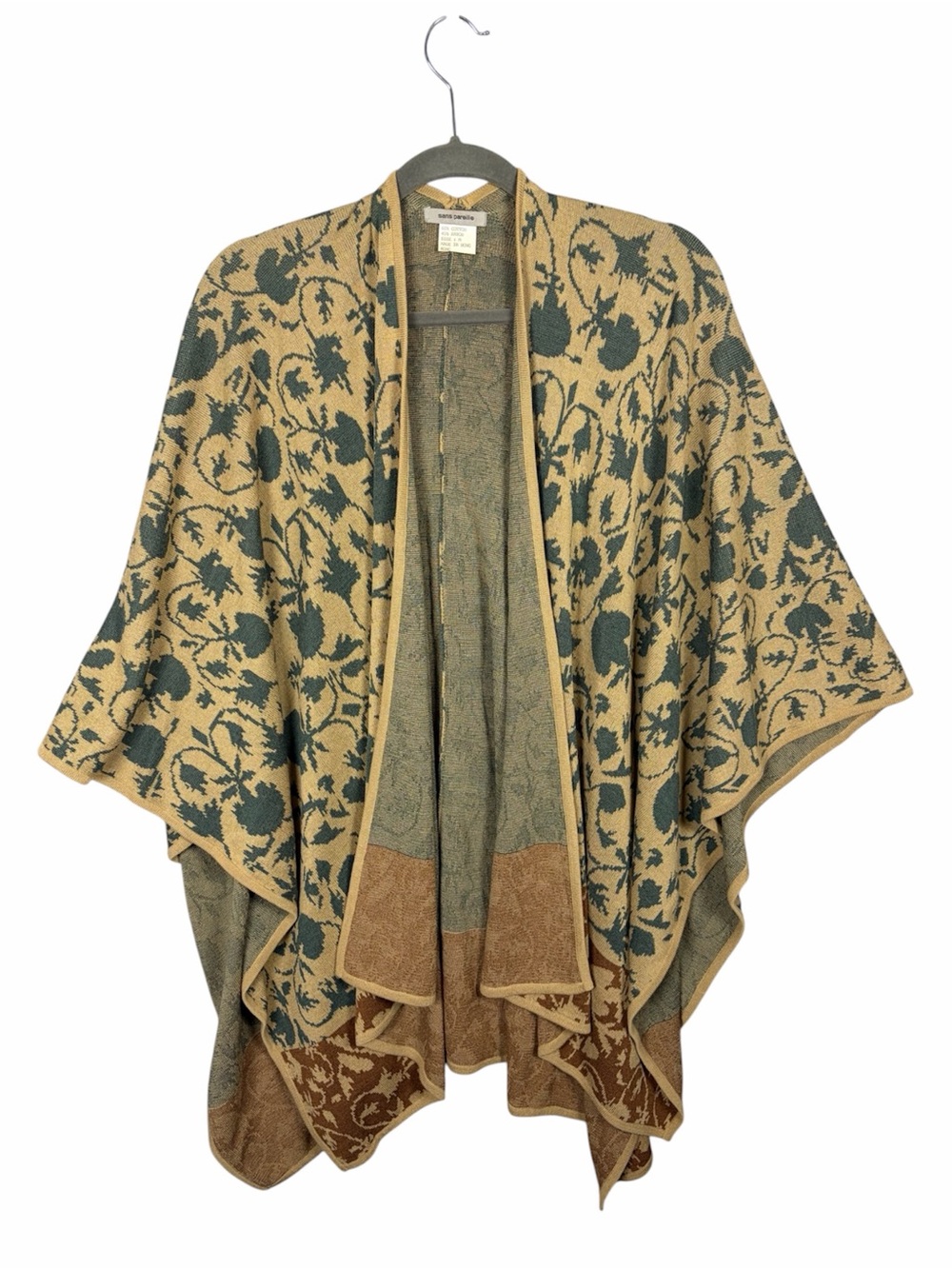 Vintage Sans Pareille Floral Knit Cape Cardigan Poncho M